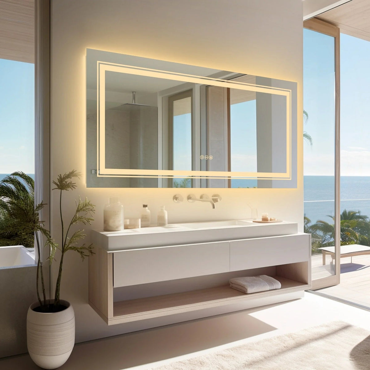 LED Lighted Bathroom Vanity Mirror, Silver, 3 Colors