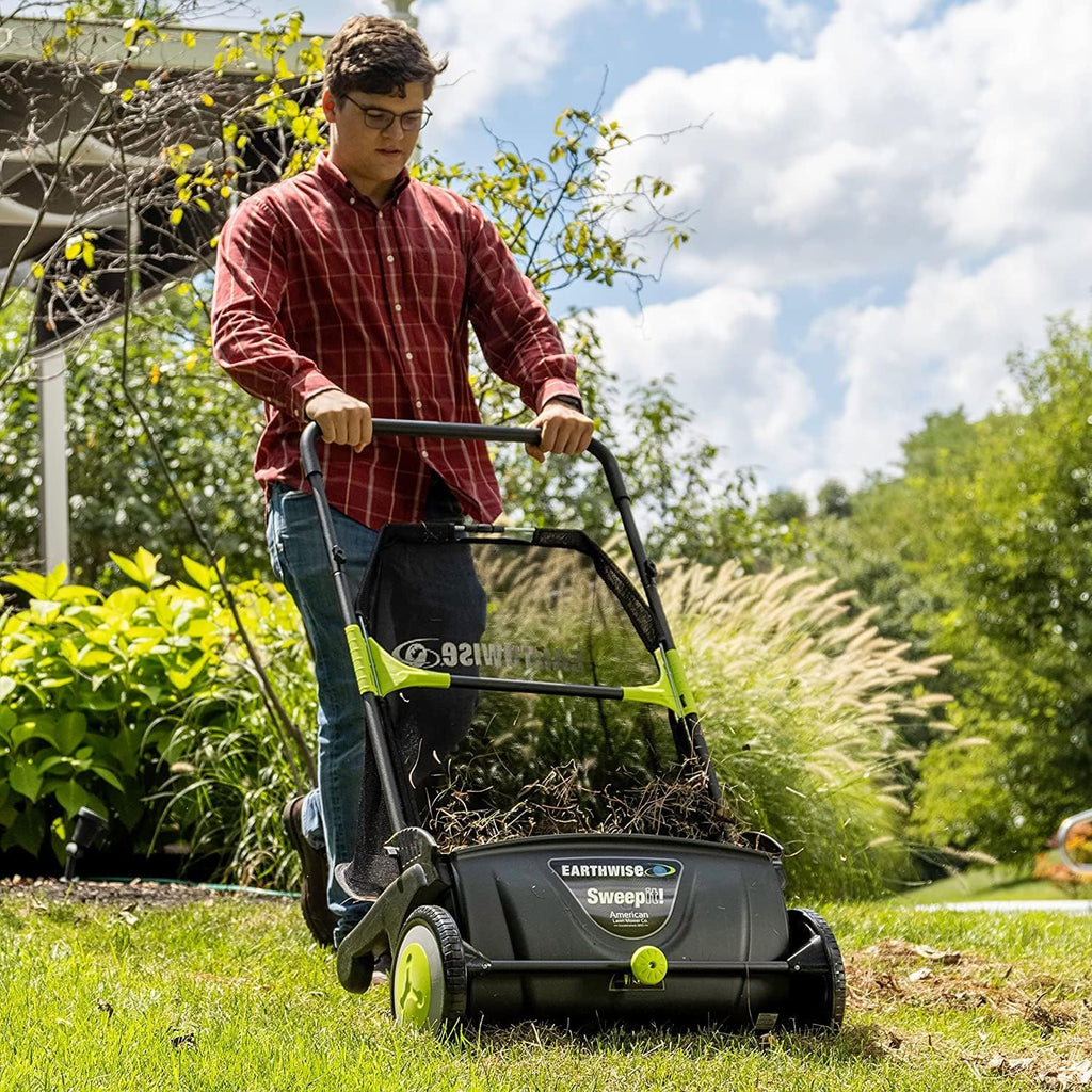 21-Inch Leaf And Grass Push Lawn Sweeper - Black