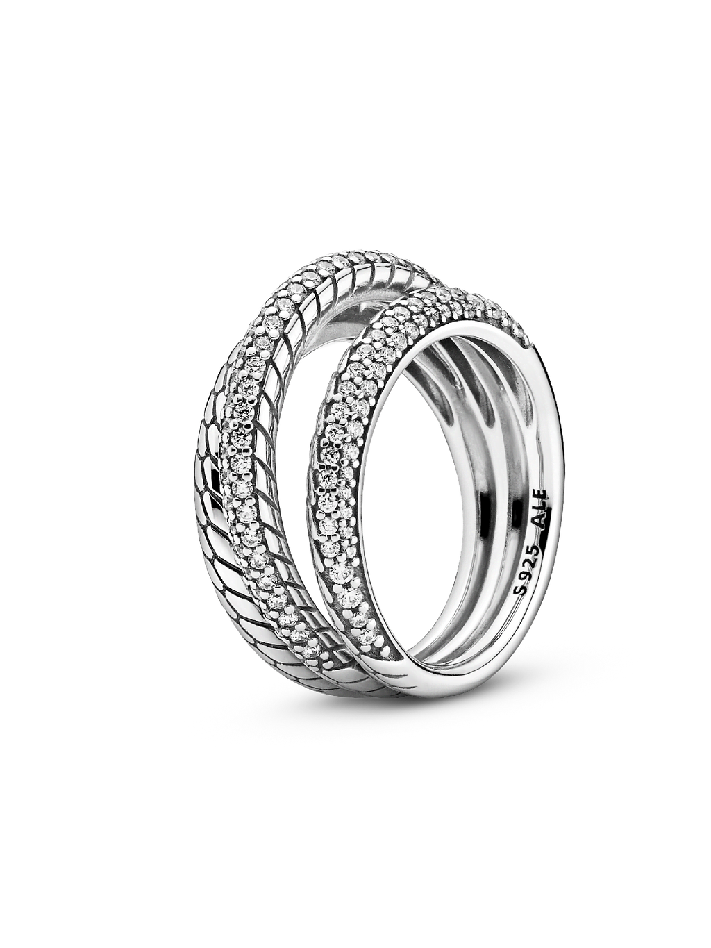 FINAL SALE - Triple Band Pavé Snake Chain Pattern Ring