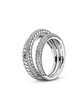 FINAL SALE - Triple Band Pavé Snake Chain Pattern Ring