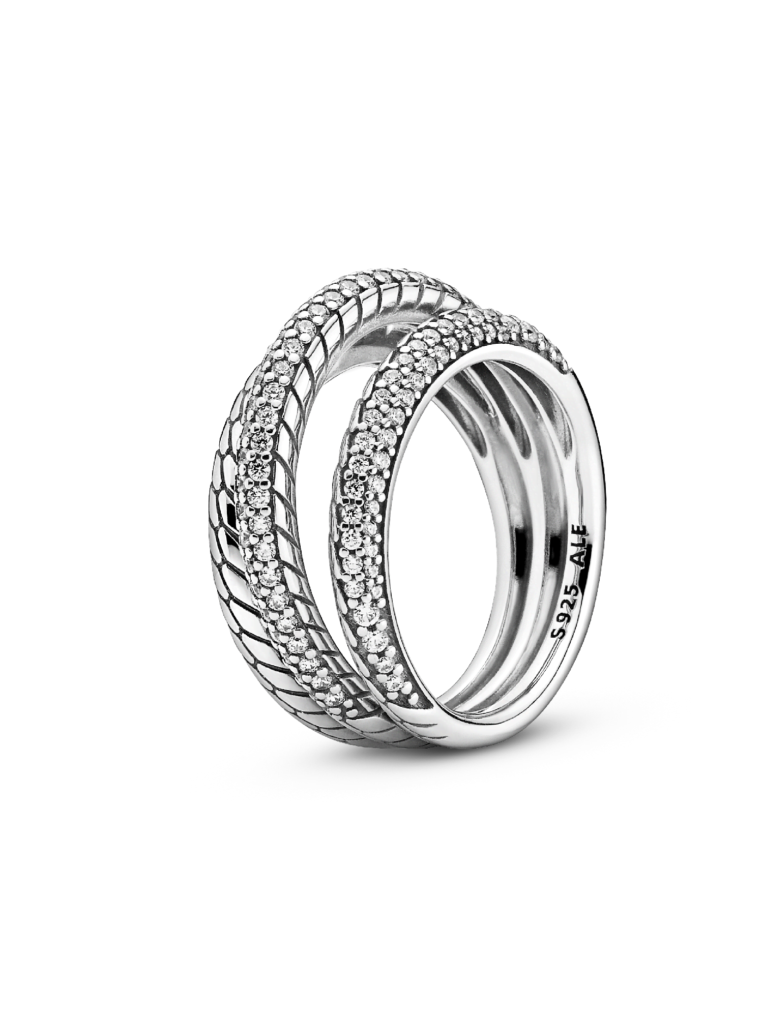 FINAL SALE - Triple Band Pavé Snake Chain Pattern Ring