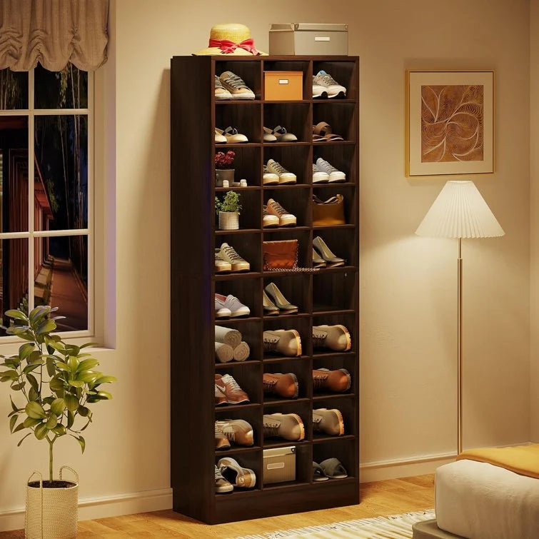10-Tier Tall Shoe Cabinet, 30-Pair White Engineered Wood Shoe Storage Rack