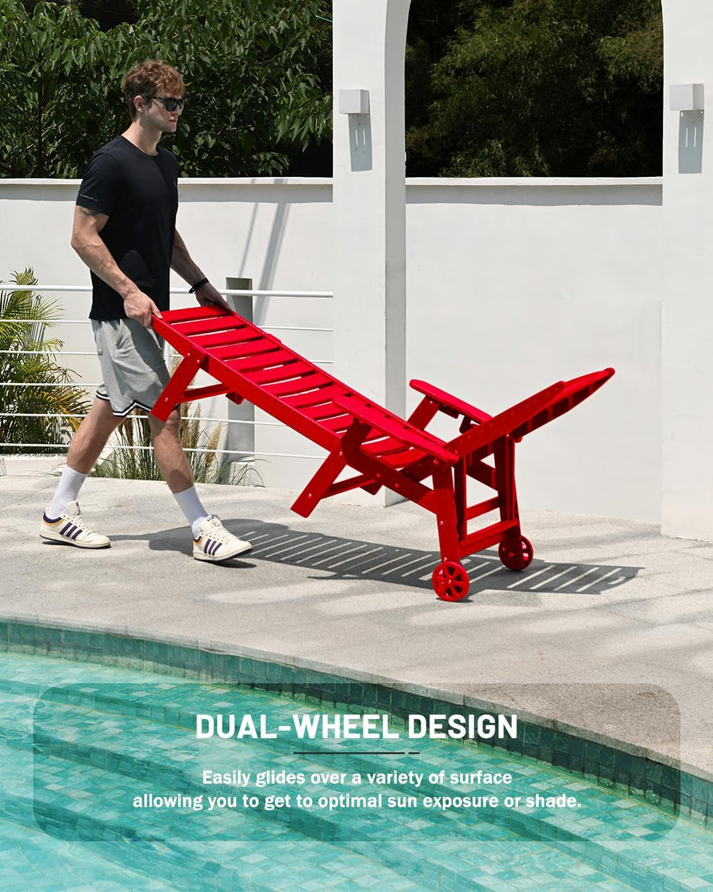 SUUNYN HDPE 6-Position Outdoor Chaise Lounge Chair With Wheels And Cup Holder - Teak