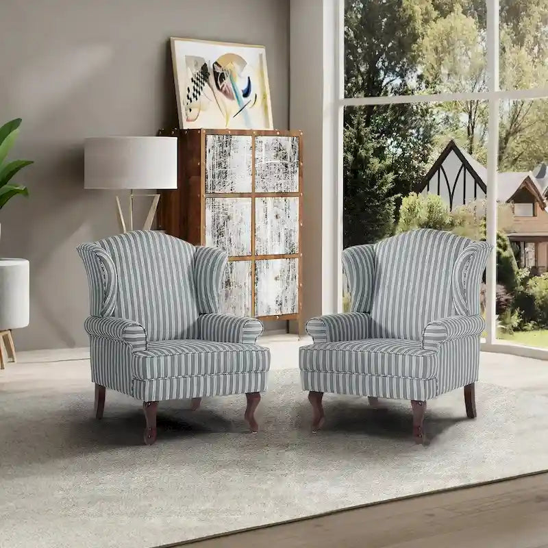 Traditional Wingback Upholstered Accent Chairs, Set of 2, 31 W x 31.8 D x 42.9 H