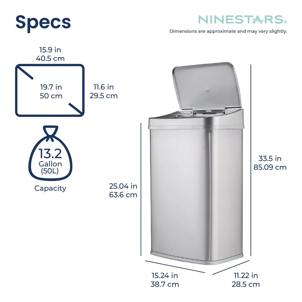 13 Gallon Touchless Motion Sensor Trash Can With Automatic Sensor Lid