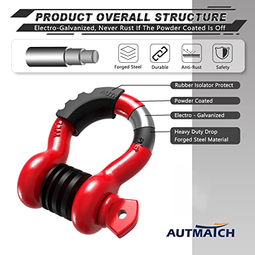 AUTMATCH 3/4 in D Ring Shackles, 2 Pack, 41,887 lbs Break Strength With 7/8 in Screw Pin