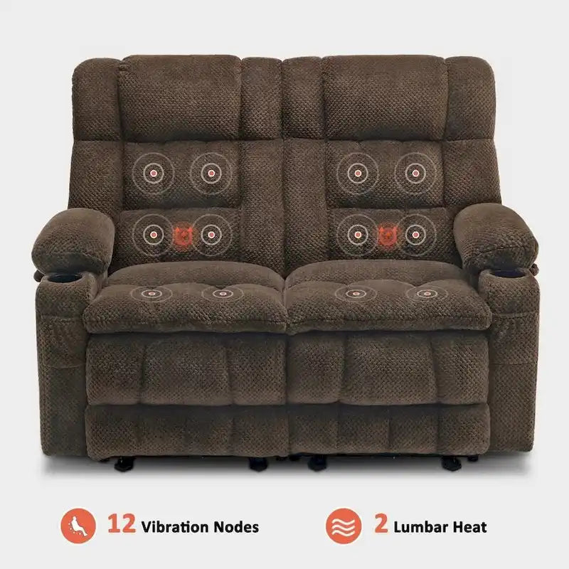 MCombo Power Reclining Loveseat With Heat, Vibration, Cupholders And USB Charge Ports - RS6314
