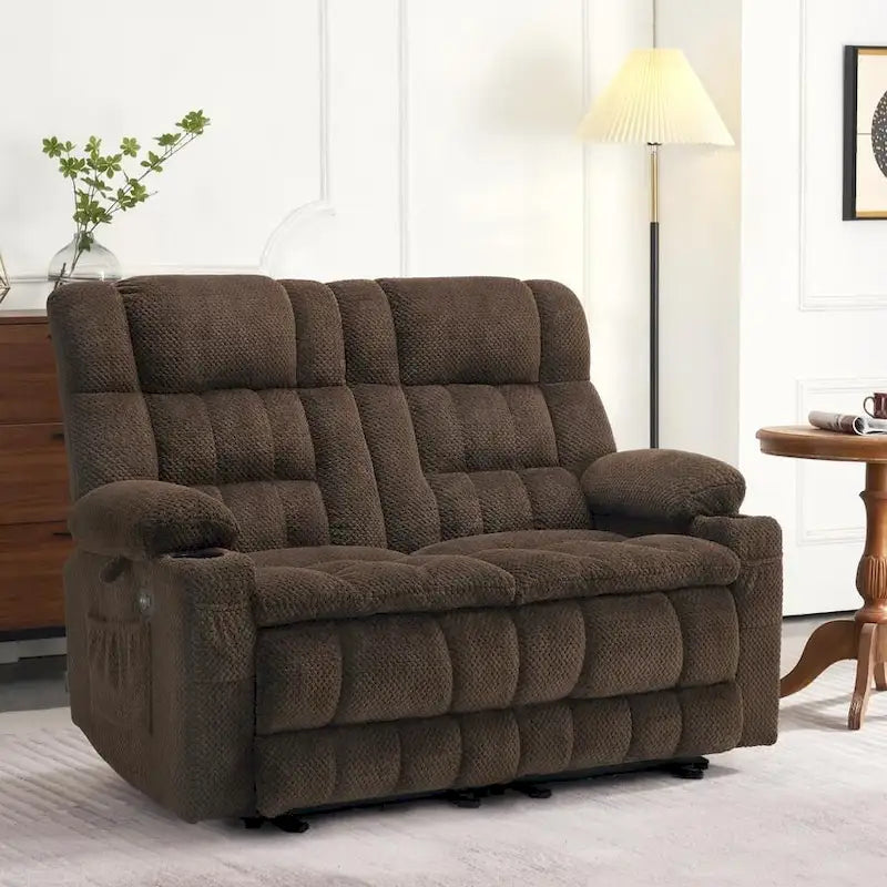 MCombo Power Reclining Loveseat With Heat, Vibration, Cupholders And USB Charge Ports - RS6314