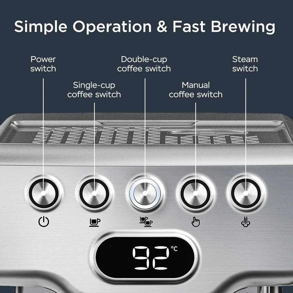Stainless Steel Semi-Automatic Espresso Machine, 20-Cup, 0.5-Gallon Water Tank