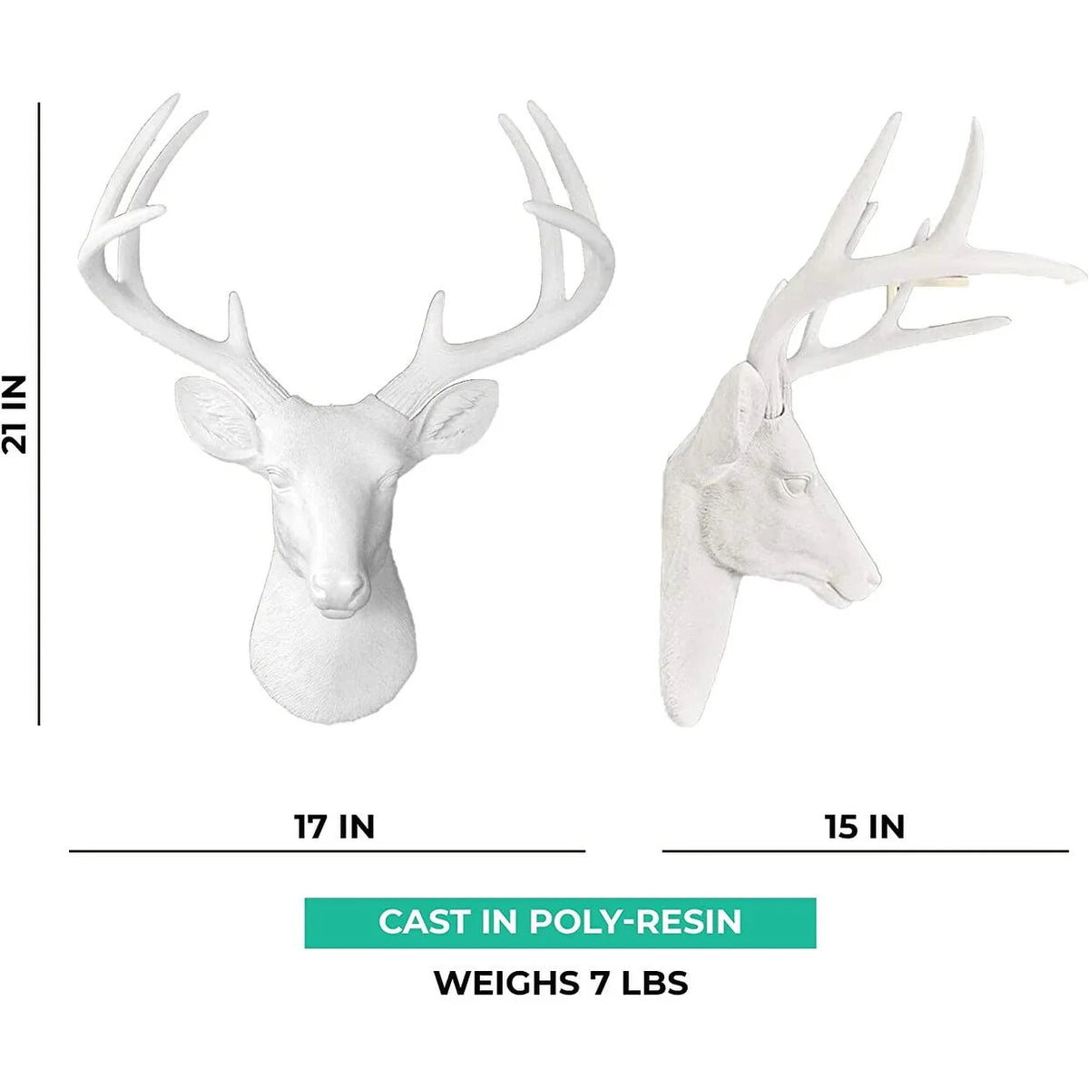 White Resin Deer Head Wall Decor With Antlers - Mini / Large