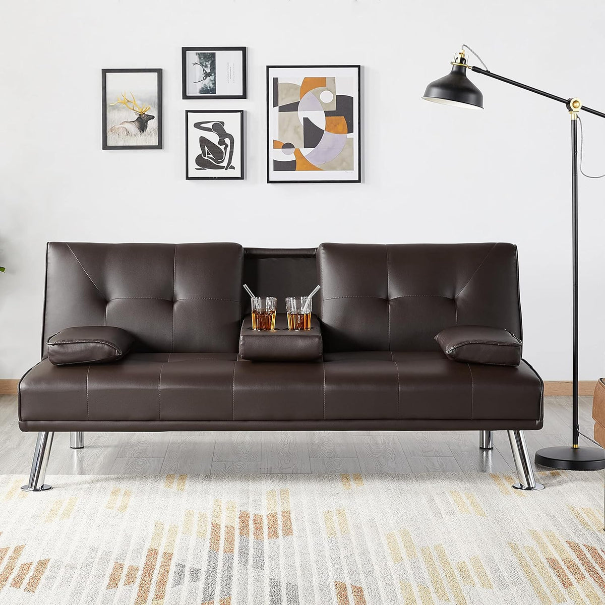 Yaheetech Convertible Faux Leather Sofa Bed, 3 Angles, 772lb Capacity, Black