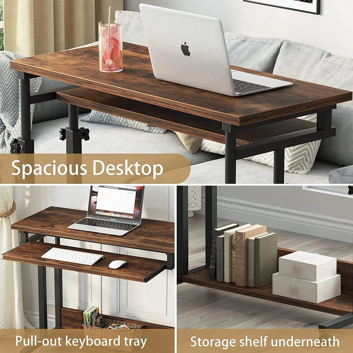 Height-Adjustable Portable Laptop Desk With Keyboard Tray, 43.3in H x 31.5in L x 17in D