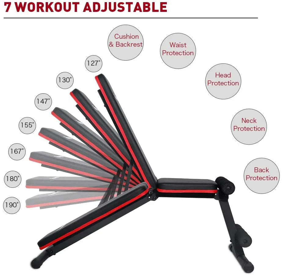 PASYOU Adjustable Weight Bench - 7 Back Positions, 500 lbs Capacity