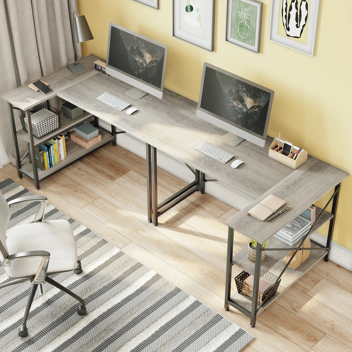 Small L-Shaped Computer Desk With Reversible Storage Shelves - 55-Inch / 47-Inch