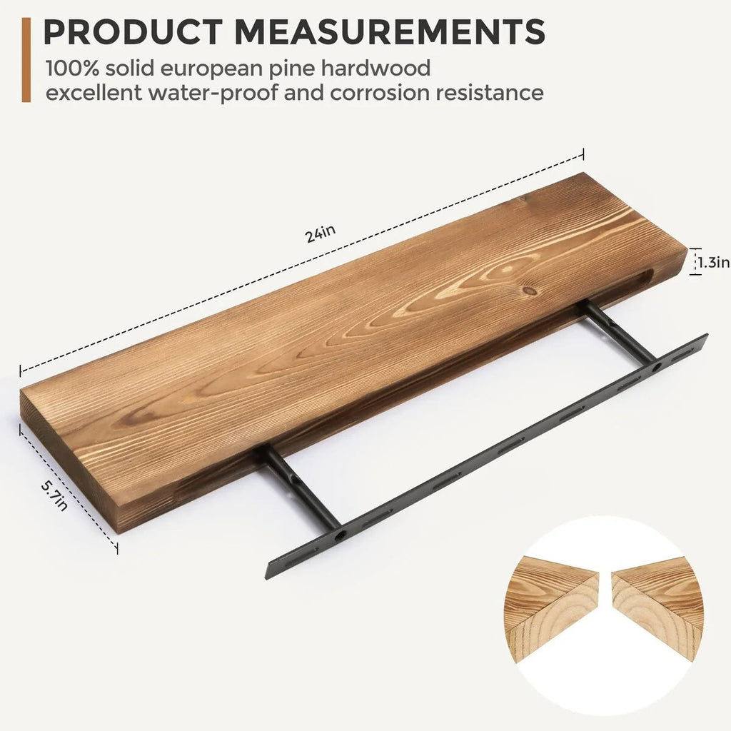 Set Of 2 Handcrafted European Pine Floating Wall Shelves, 16inch/24inch/36inch, Grey/Espresso/Walnut