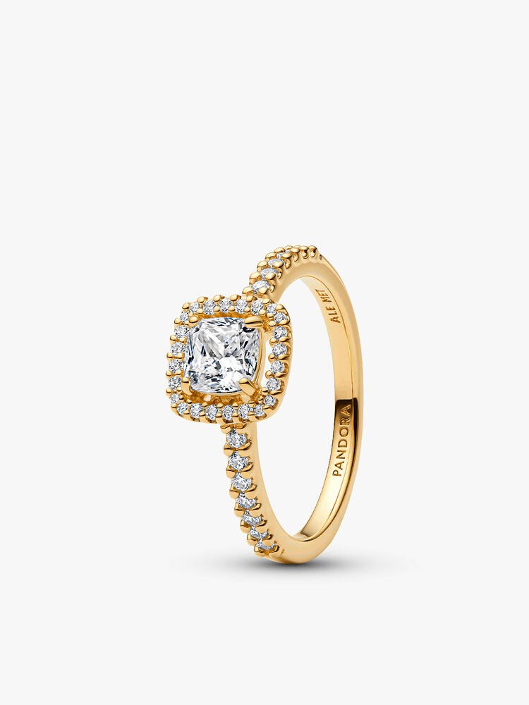 Sparkling Square Clear Halo Ring