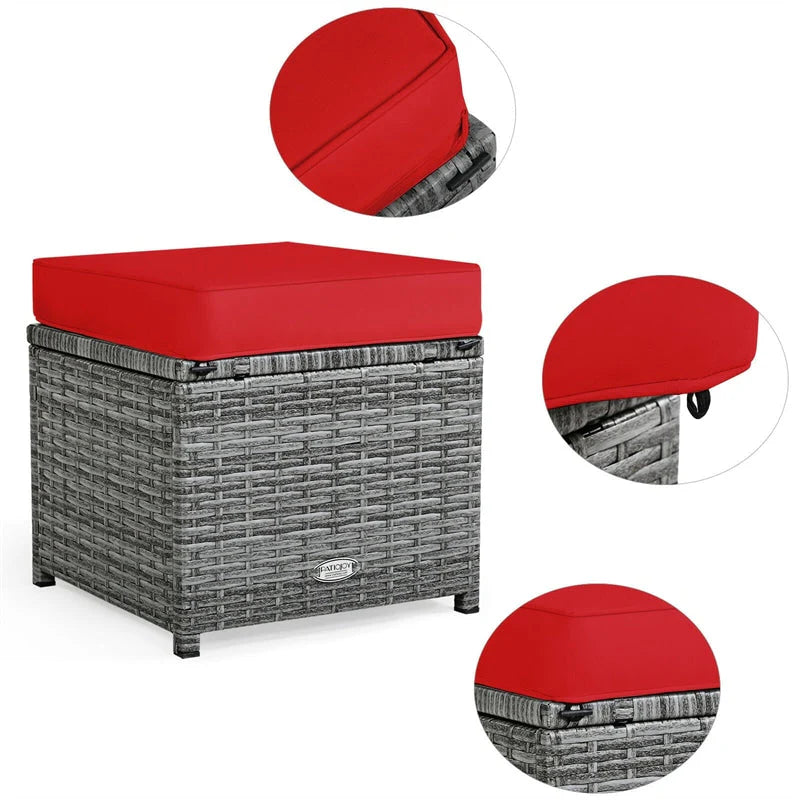 7-Piece Rattan Patio Dining Set With 3 Corner Chairs, 3 Ottomans And Table