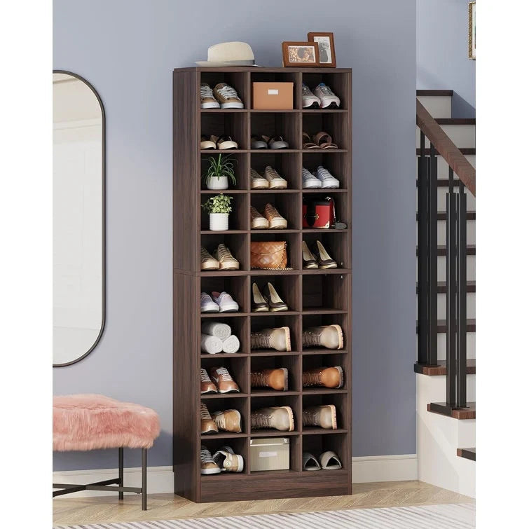 10-Tier Tall Shoe Cabinet, 30-Pair White Engineered Wood Shoe Storage Rack