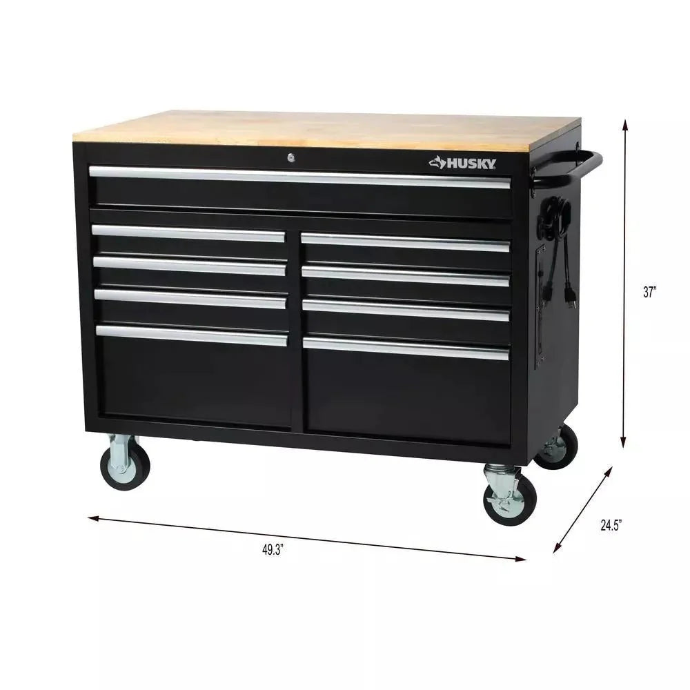 9-Drawer Gloss Black Deep Tool Chest Mobile Workbench, 46 in. W x 24 in. D