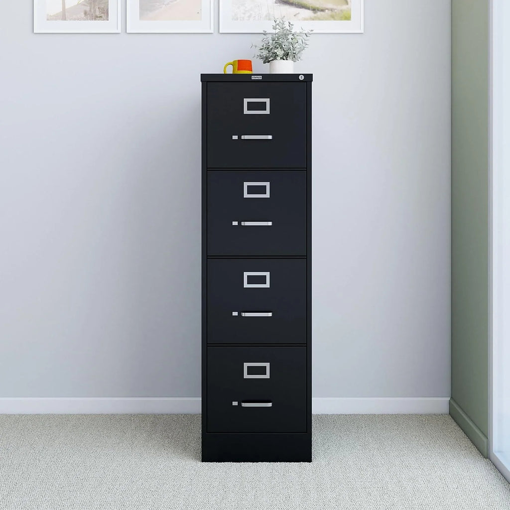 STAPLES 4-Drawer Lockable File Cabinet, Black, 25 in D x 15 in W
