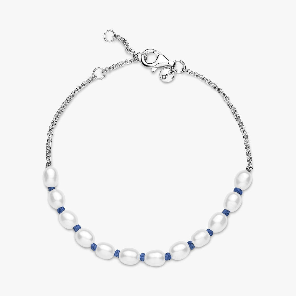 FINAL SALE - Treated Freshwater Cultured Pearl Blue Cord Chain Bracelet