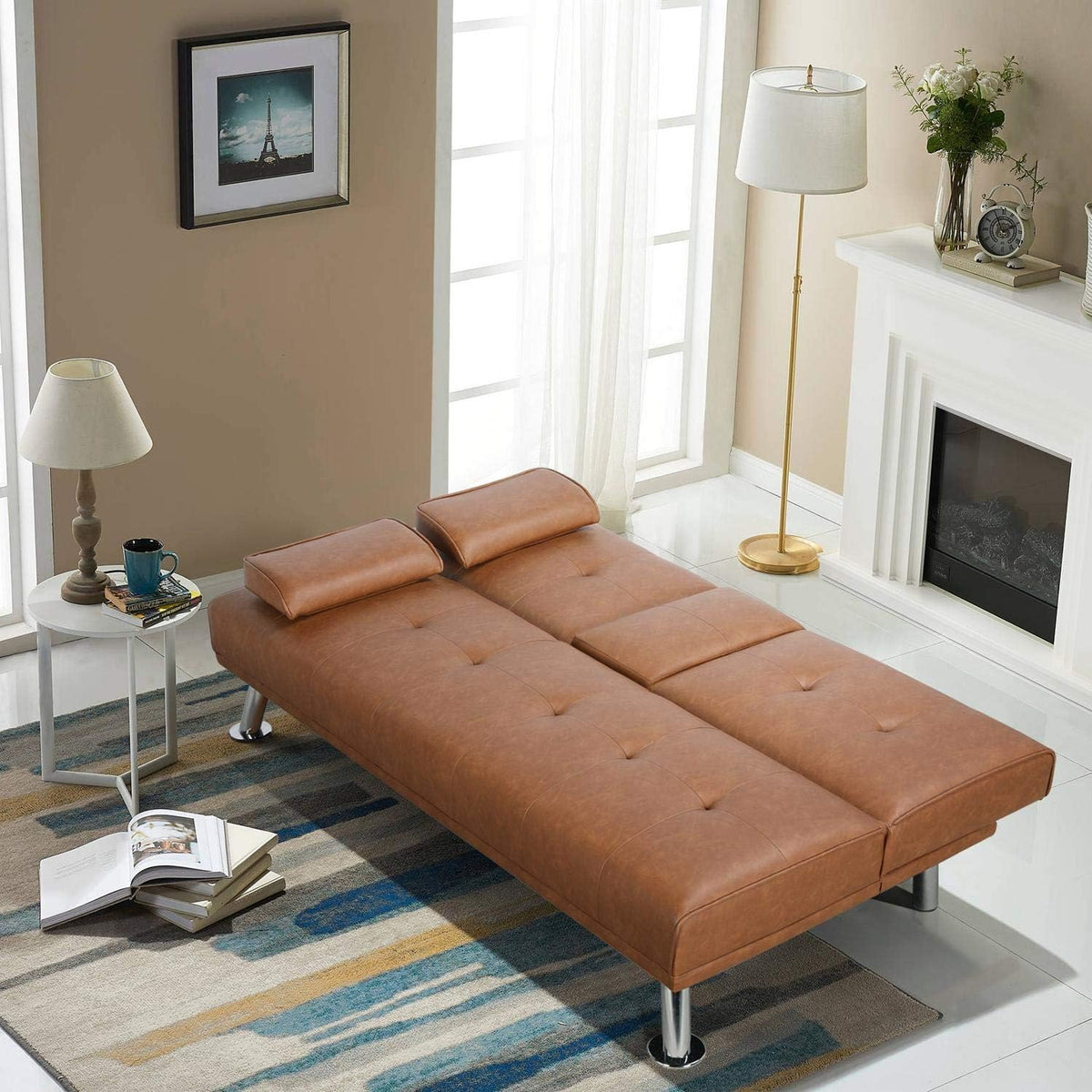 Yaheetech Convertible Faux Leather Sofa Bed, 3 Angles, 772lb Capacity, Black
