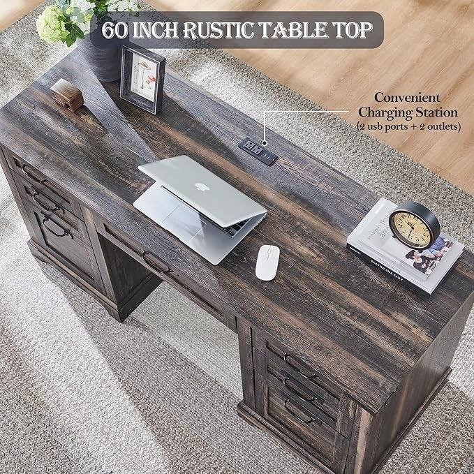 60' Farmhouse Wood Executive Computer Desk - 22'D x 60'W x 30'H