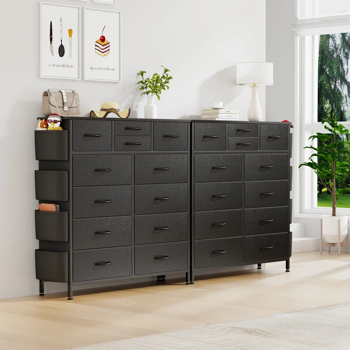12-Drawer Fabric Dresser With Wood Top And Metal Frame