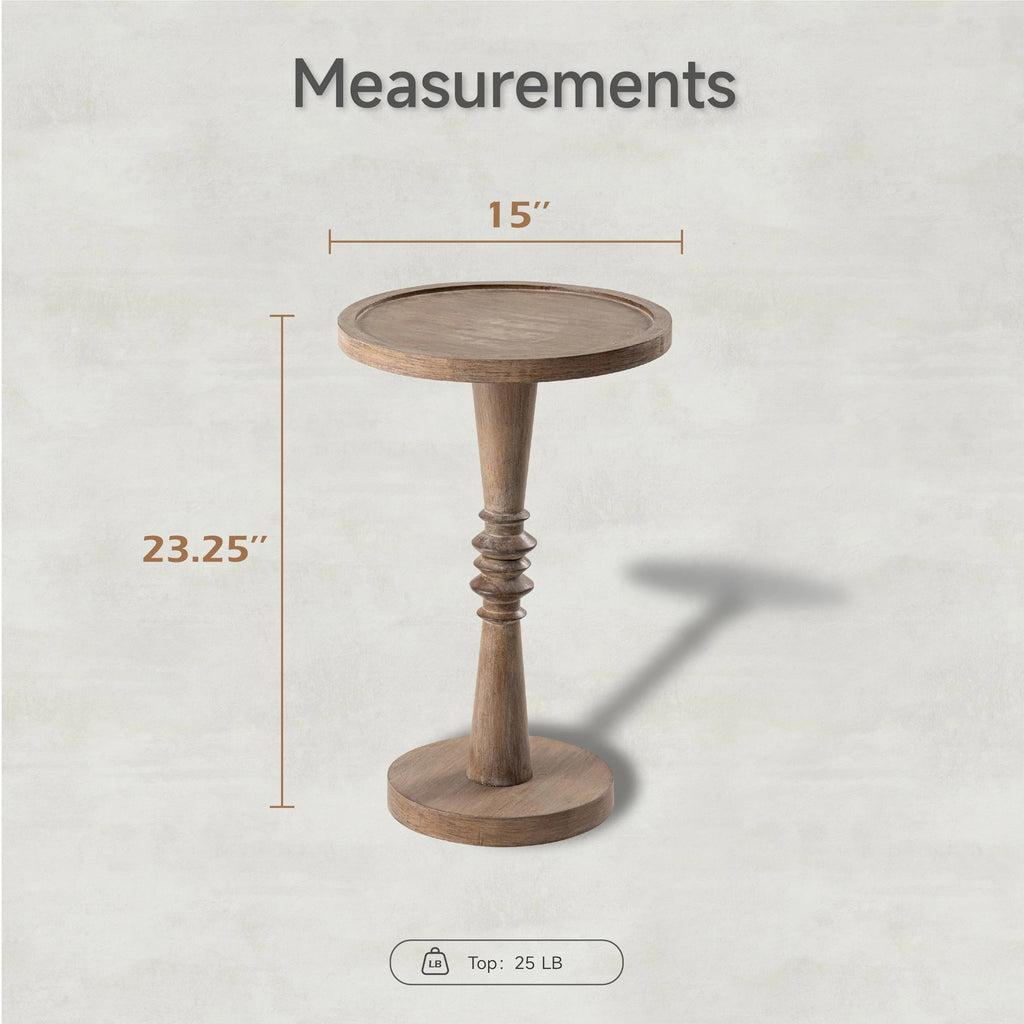 Pedestal End Table With Round Tray Top And Distressed Finish