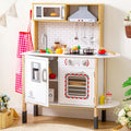 TINYSURE Kids' Wooden Play Kitchen With Lights, Sounds And Toy Food Set - B0CBQF1KCQ