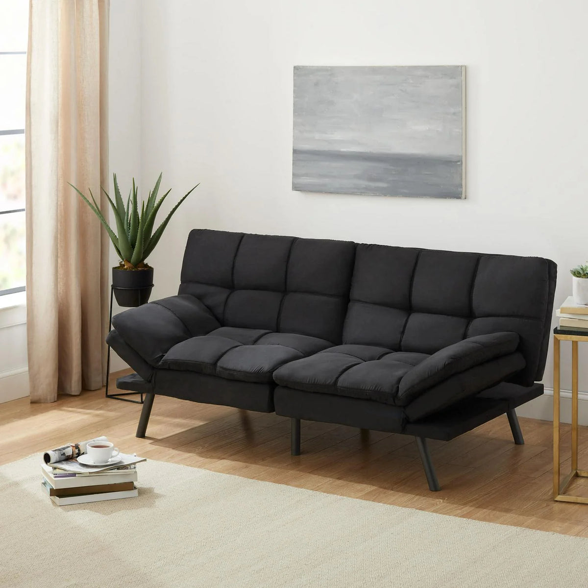Mainstays Memory Foam Futon, Full, Black Faux Suede Fabric - MS95-010-107-02