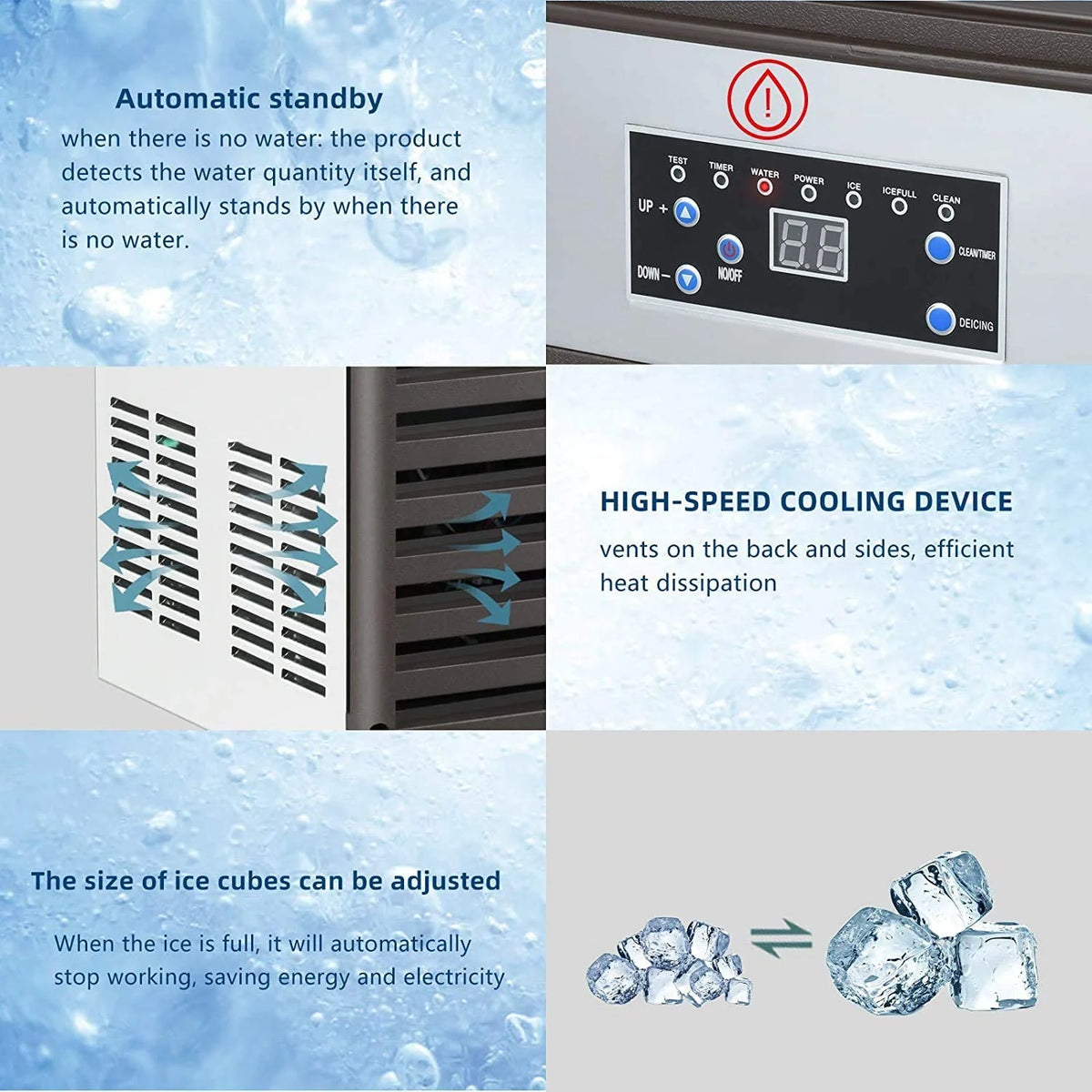 YUTGMasst Commercial Ice Maker 110LBS/24H Stainless Steel - Air Cooling