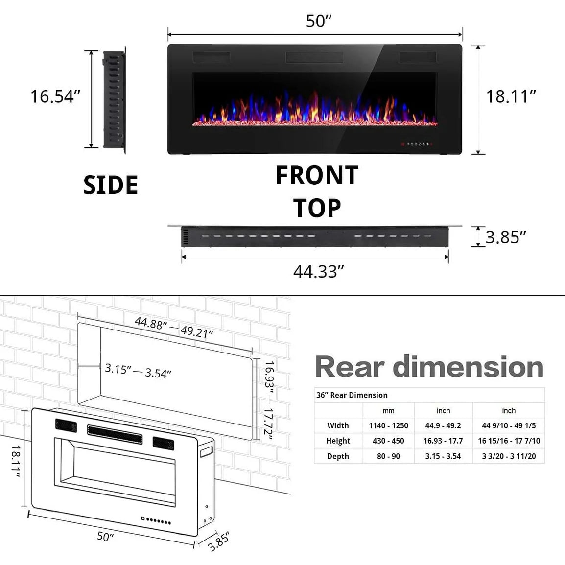 R.W.FLAME Recessed Electric Fireplace Heater, 30-inch, 750-1500W