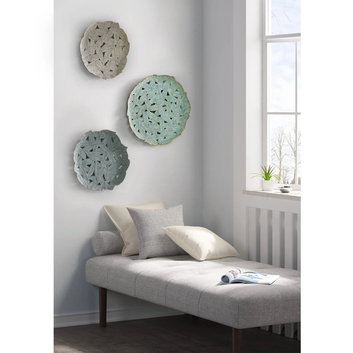 Textured Feather 3-Piece Metal Disc Wall Decor Set - 20in, 17.25in, 14.25in