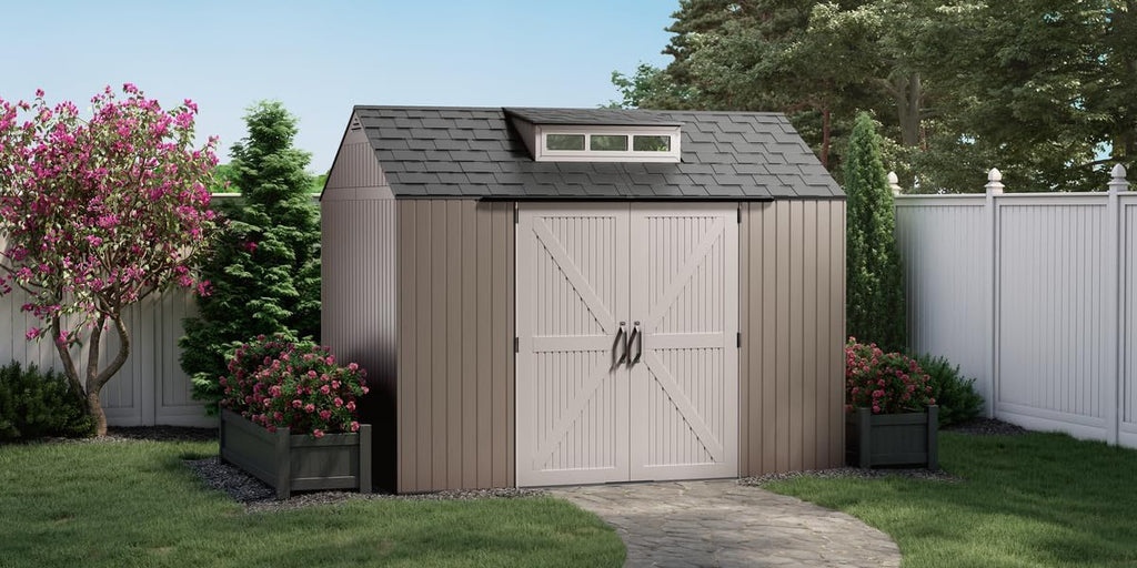 Rubbermaid Resin Outdoor Storage Shed With Floor, 7x7 ft, Gray