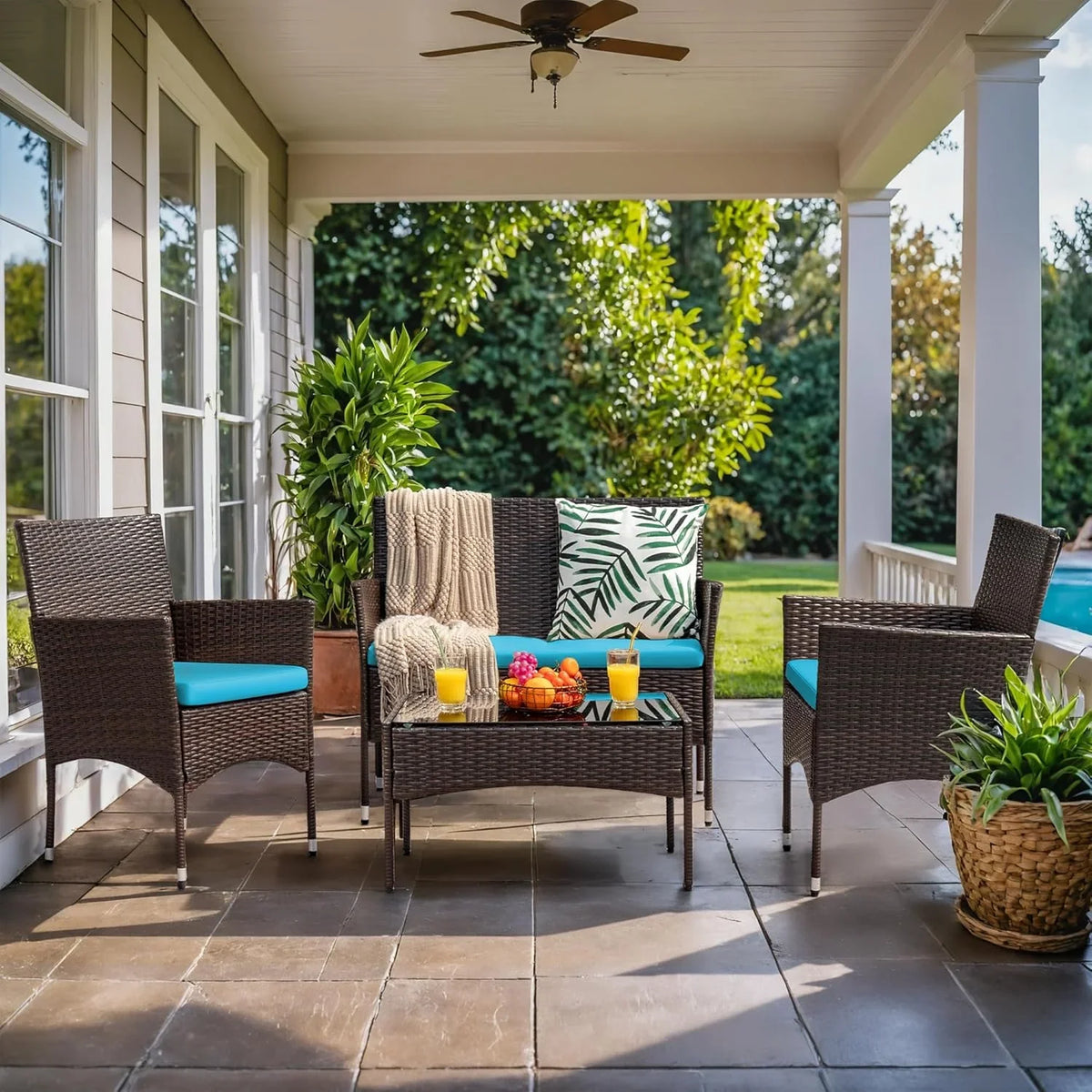 4-Piece Patio Rattan Wicker Furniture Set - T-LCRF834M18