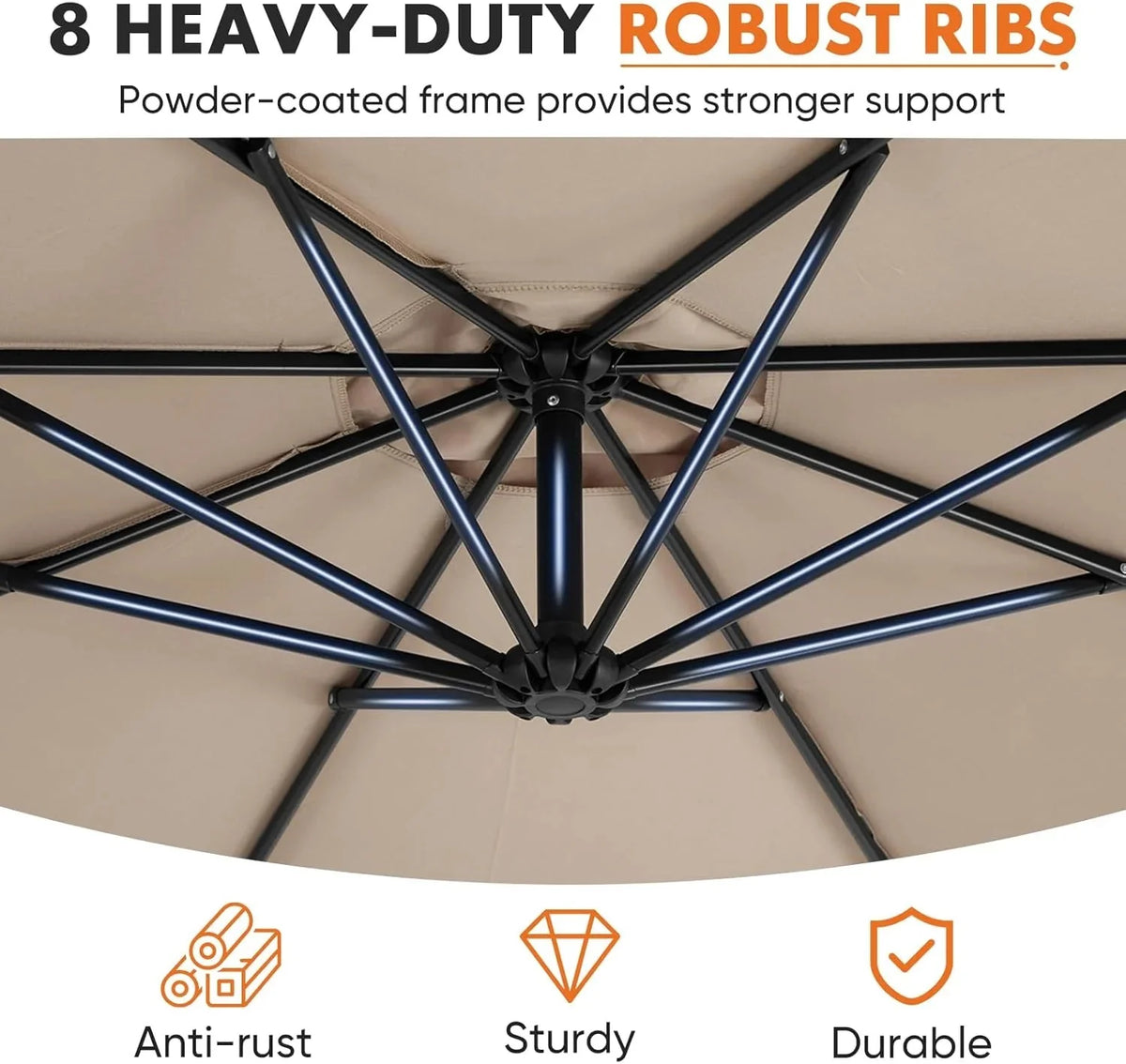Sweetcrispy 9.8FT Offset Patio Umbrella With Easy Tilt Adjustment, 8 Ribs, Blue