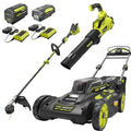 RYOBI 40-Volt 20 in Mower, String Trimmer And Leaf Blower Kit With 2 Batteries, 2 Chargers - RY401120-Y, RY40270, RY40407BTLVNM