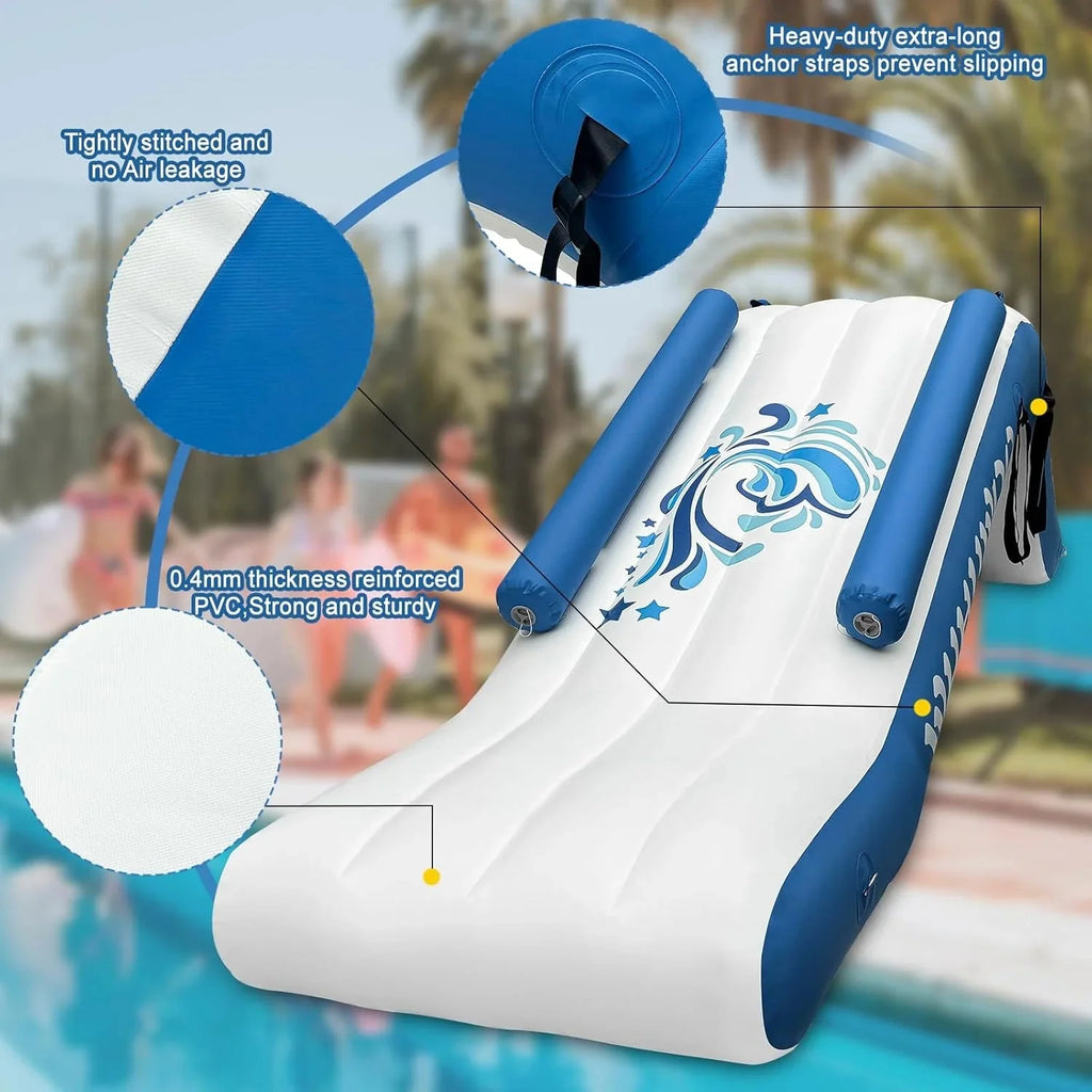 WUHUWOO Inflatable Pontoon Boat Water Slide, Blue - Electric Air Pump And Storage Bag