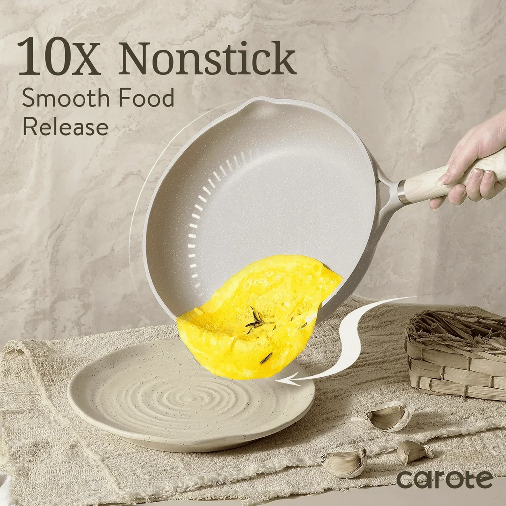 Nonstick Granite Kitchen Cookware Set, 21-Piece, Beige, Induction