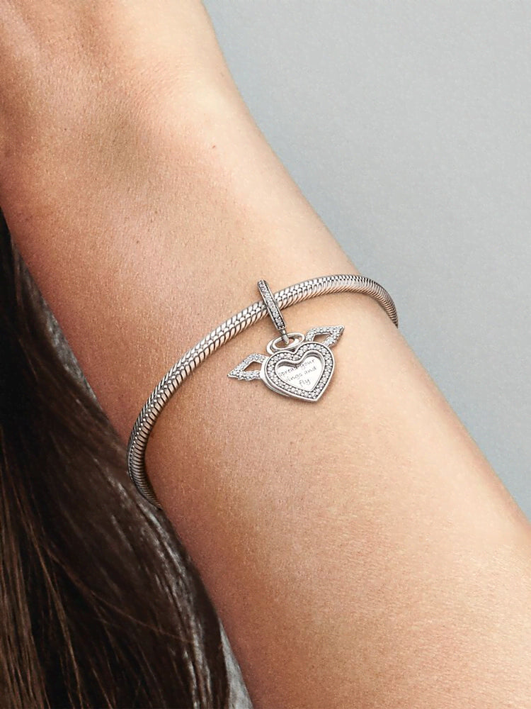 Heart and Angel Wings Dangle Charm
