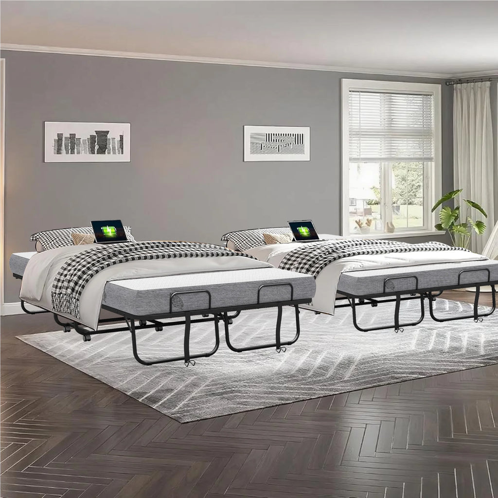 Folding Rollaway Guest Bed With 75in x 31in Cot Mattress And 5in Memory Foam