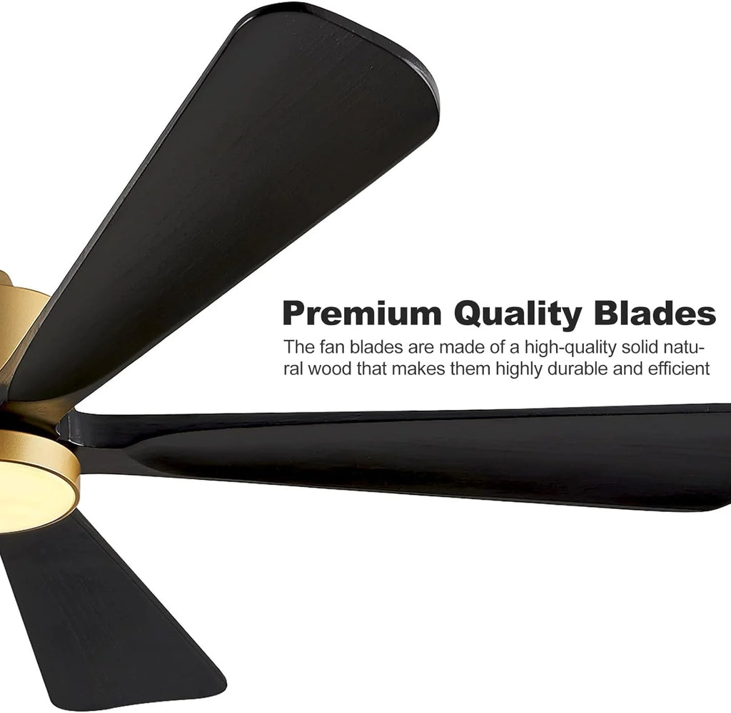 BOOSANT 60 inch Ceiling Fan With LED Light, 5 Solid Wood Blades, 6 Speeds, Deep Brown - 8727