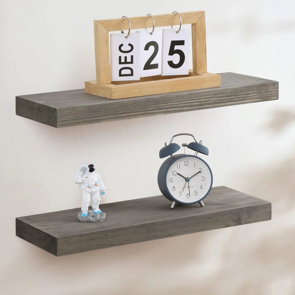 Set Of 2 Handcrafted European Pine Floating Wall Shelves, 16inch/24inch/36inch, Grey/Espresso/Walnut