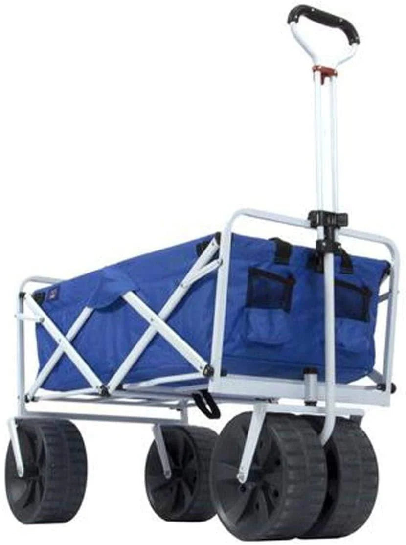 Mac Sports Heavy Duty Collapsible Folding All Terrain Utility Beach Wagon Cart, Blue/Black