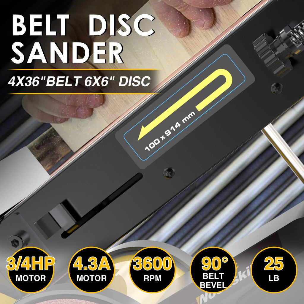 Woodskil Belt And Disc Sander, 4 x 36 in Belt, 6 in Disc, 4.3A