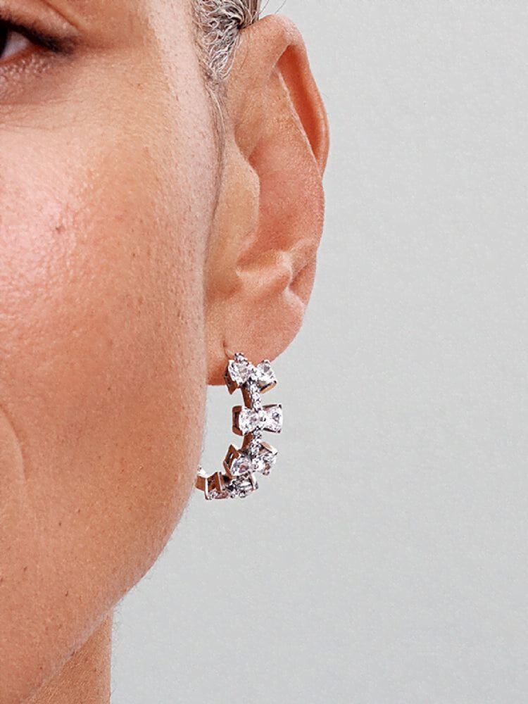 Sparkling Bow Row Hoop Earrings