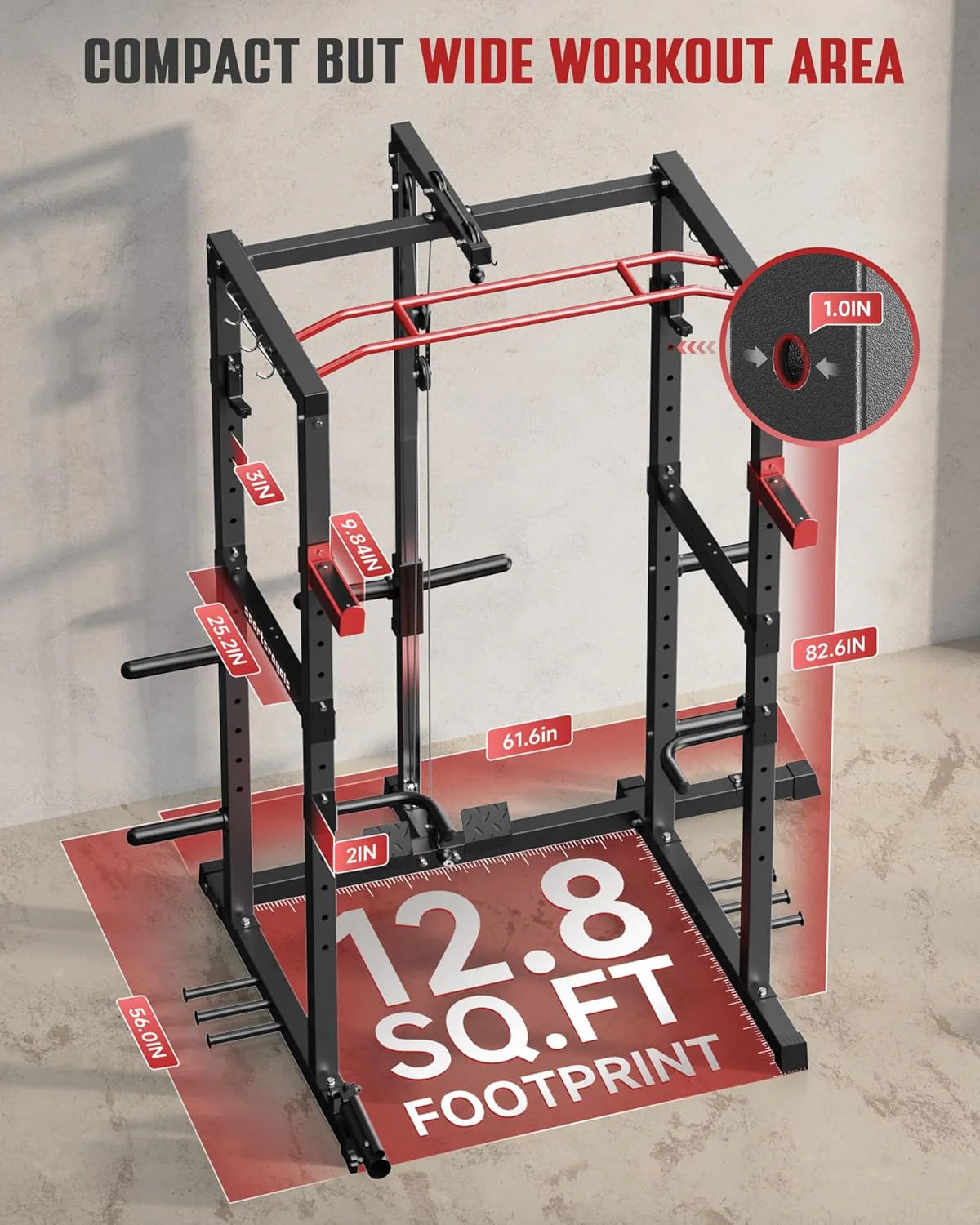 Sportsroyals Power Cage With Lat Pulldown, Black - Power Cage