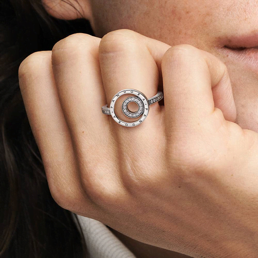 FINAL SALE - Pandora Signature Logo Circles Pavé Ring