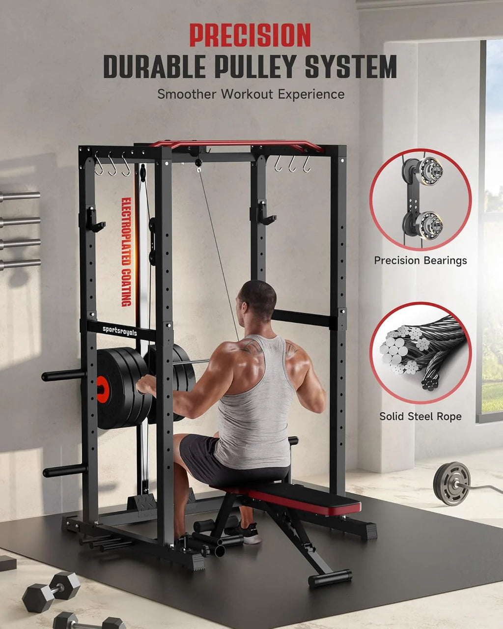 Sportsroyals Power Cage With Lat Pulldown, Black - Power Cage